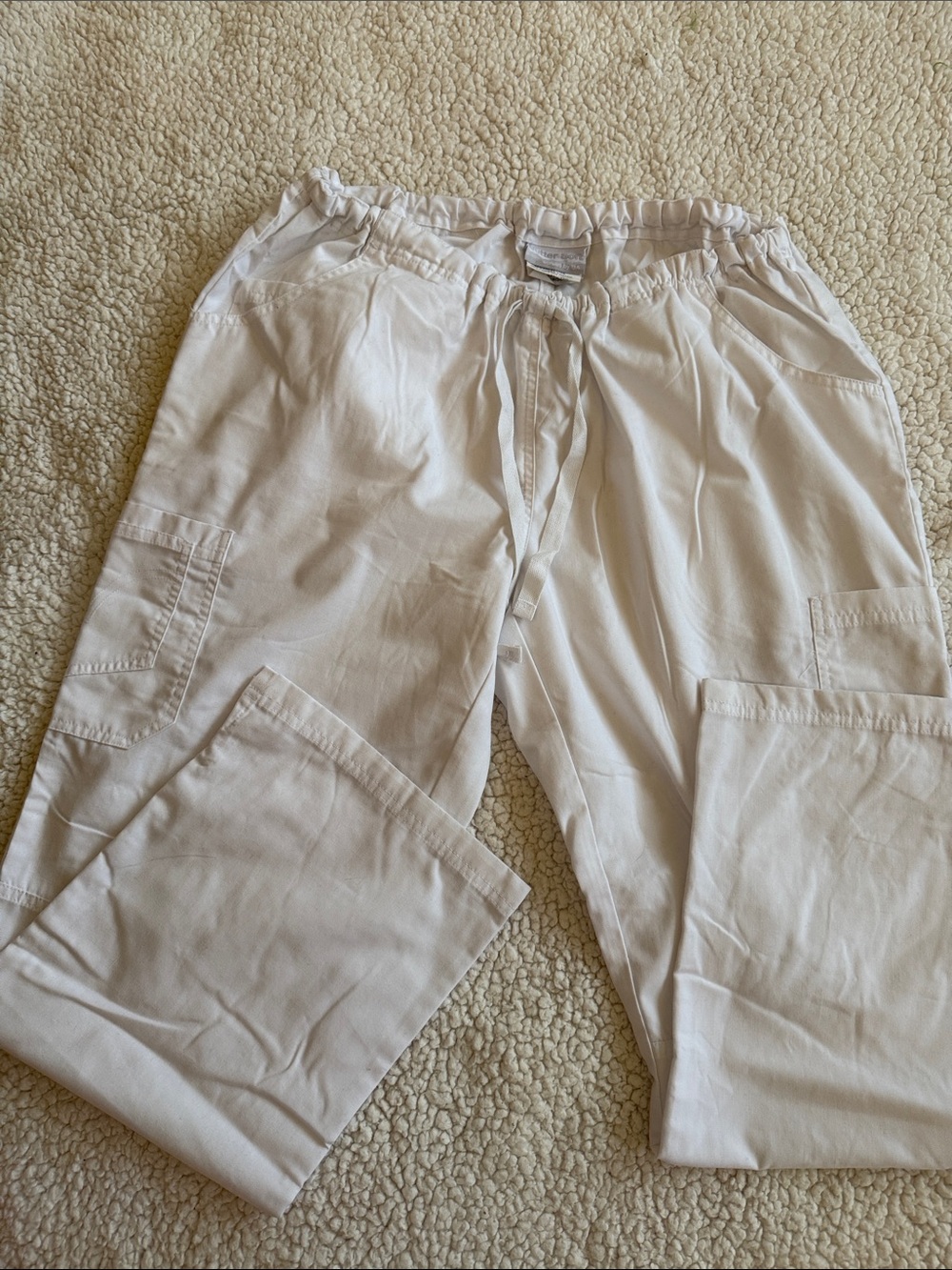 Buttersoft Women’s White Drawstring Cargo Scrub Pants